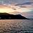 Sonnenuntergang mit Meer und Berge.