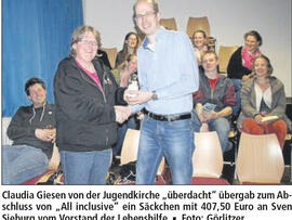 Besuch bei integrativem Theater - Spende an die Lebenshilfe Lüdenscheid