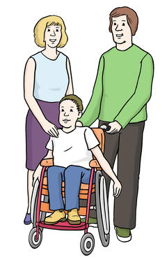 Eltern mit Kind im Rollstuhl