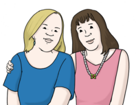 Eine Frau nimmt eine andere Frau in den Arm.