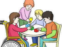 Vier Kinder spielen gemeinsam