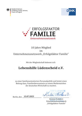 Urkund für 10 Jahre Mitgliedschaft
